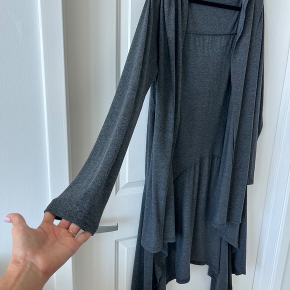 Long Hooded Drape Cardigan by Coofandy – Soft Stretch Knit in Charcoal Gray - Picture 4 of 9